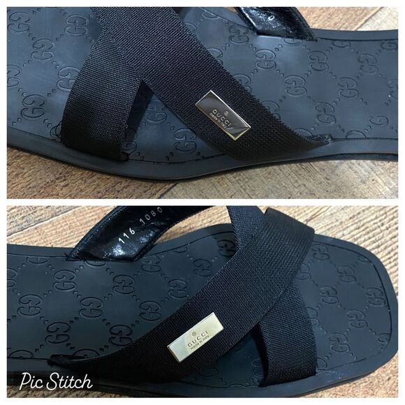 Gucci canvas slides sandals 9D - Picture 10 of 11